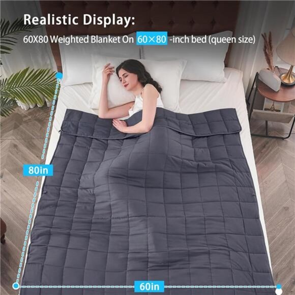 Weighted Blanket for Adults (20 lbs, 60” x 80”, Grey) Cooling Heavy - Picture 2 of 7